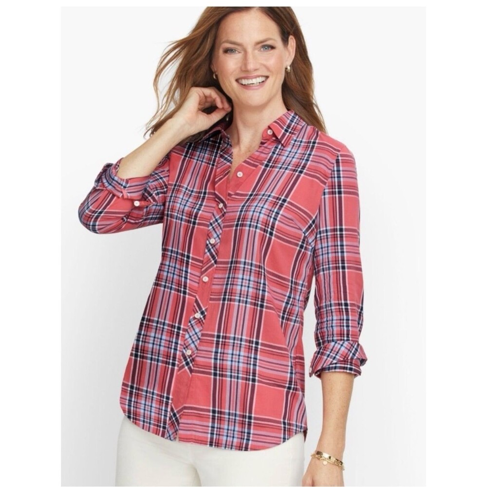 Talbots Pink Plaid Cotton Button Up Shirt Size 1X